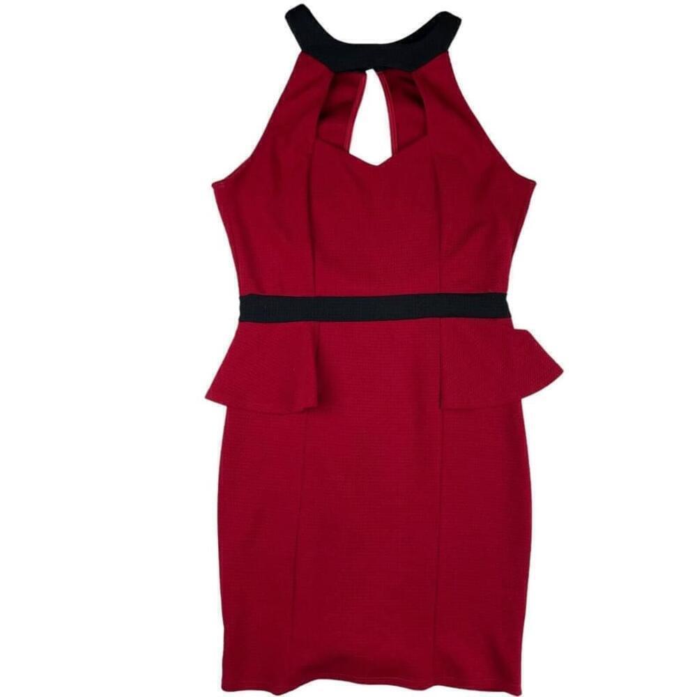 January 7 Dress Womens Large Red Sleeveless Cut Out Back Halter Neck Bodycon